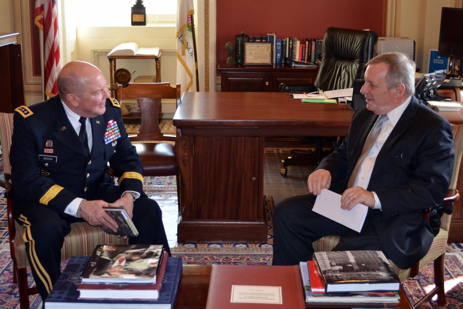 U.S. Senator Dick Durbin (D-IL) met with Army National Guard Director Lieutenant General William Ingram, Jr., to discuss defense appropriations.